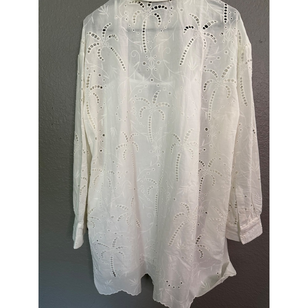 Roller Rabbit White Eyelet Palm Tree Shirt Dress Tunic Med Long Sleeve Slip - Picture 8 of 12